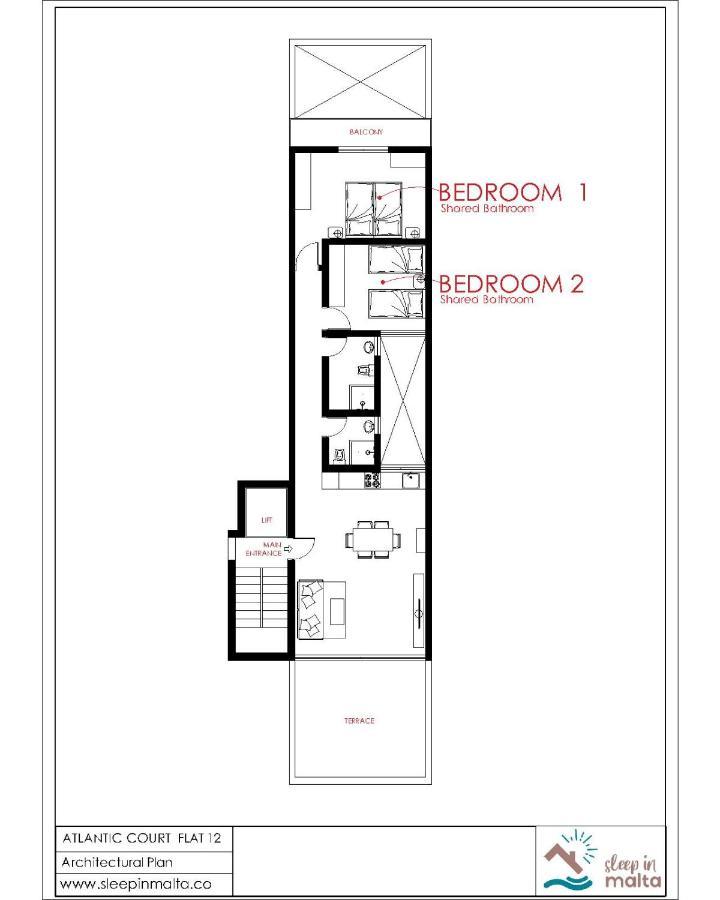 F12 Room 2, Private Room Two Single Beds Privated Bathroom In Shared Flat Msida Bagian luar foto